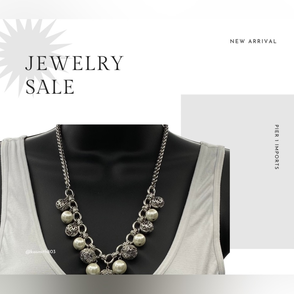 Pier 1 Imports necklace with faux pearl and filigree balls - NWT